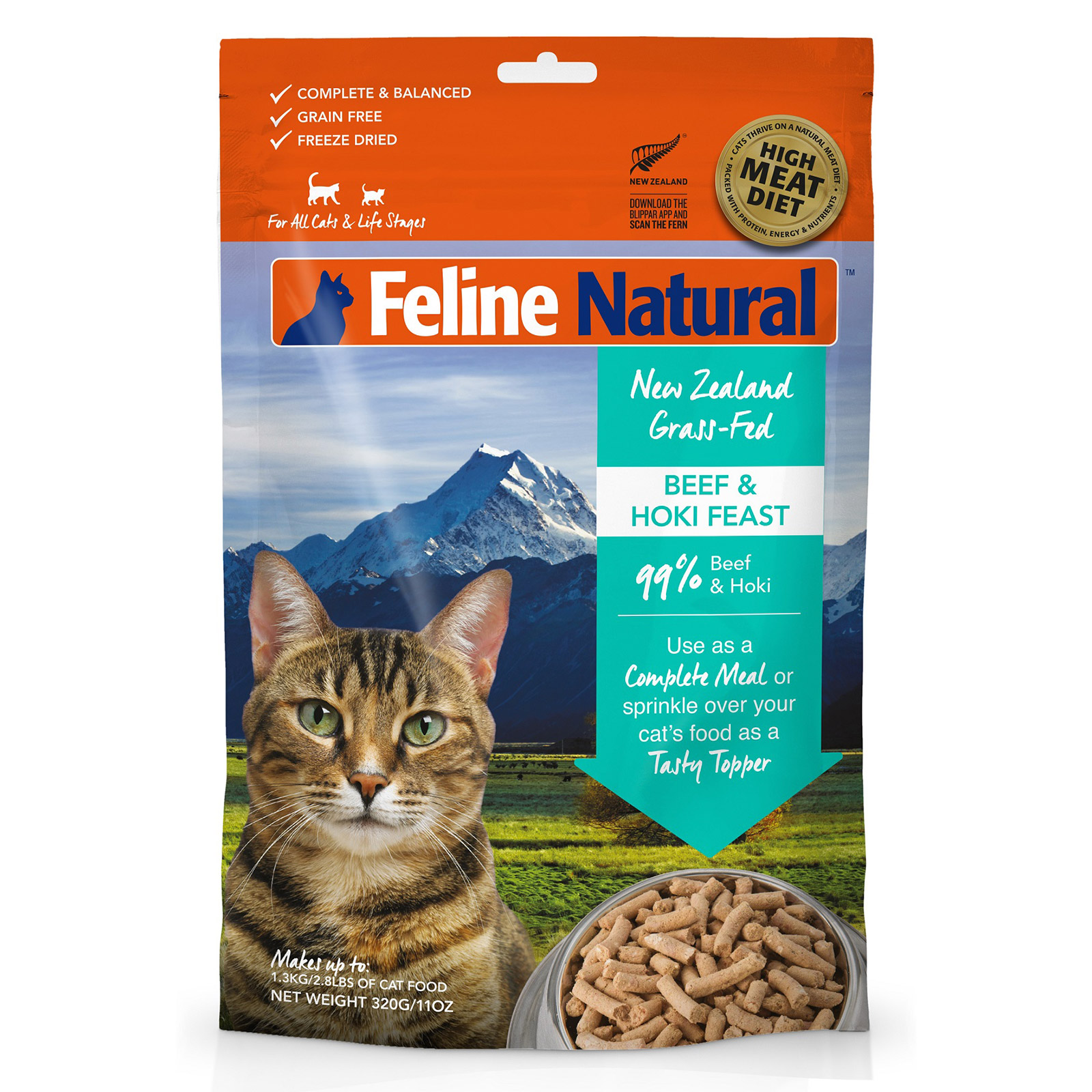 Feline Natural Grain Free Beef And Hoki Feast Freeze Dried Meat