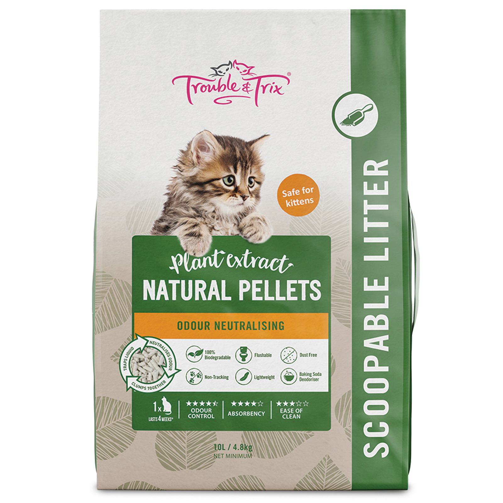 Trouble And Trix Plant Extract Natural Pellet Clumping Cat Litter 10L 4.8kg 24.00