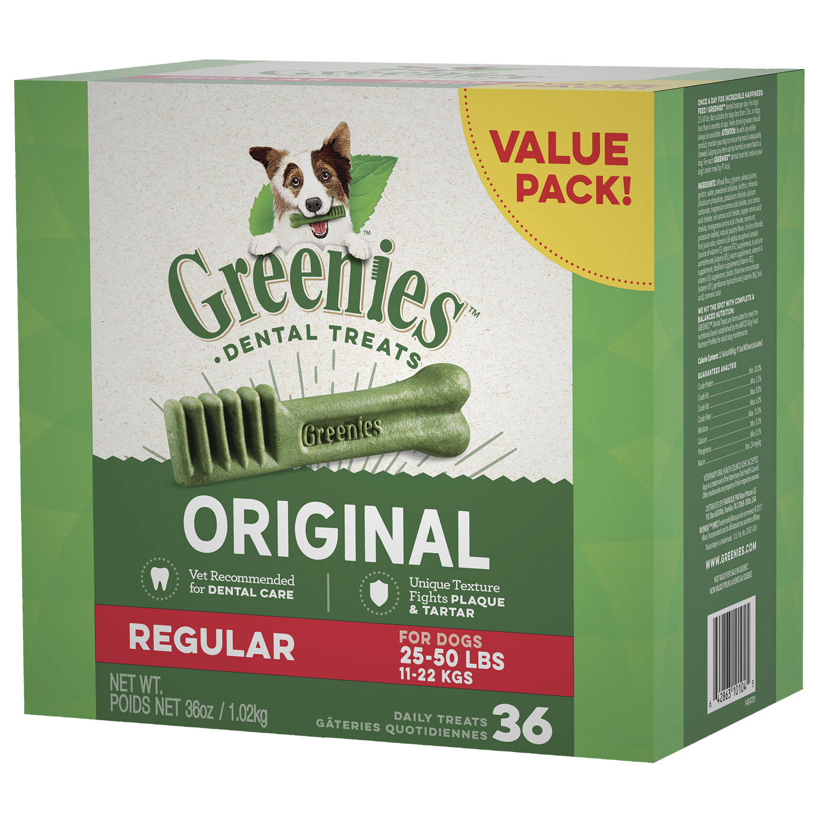 Greenies Dental Treats Original Regular For Dogs 11 22kg 36 Treats 1kg Value Pack 55.99