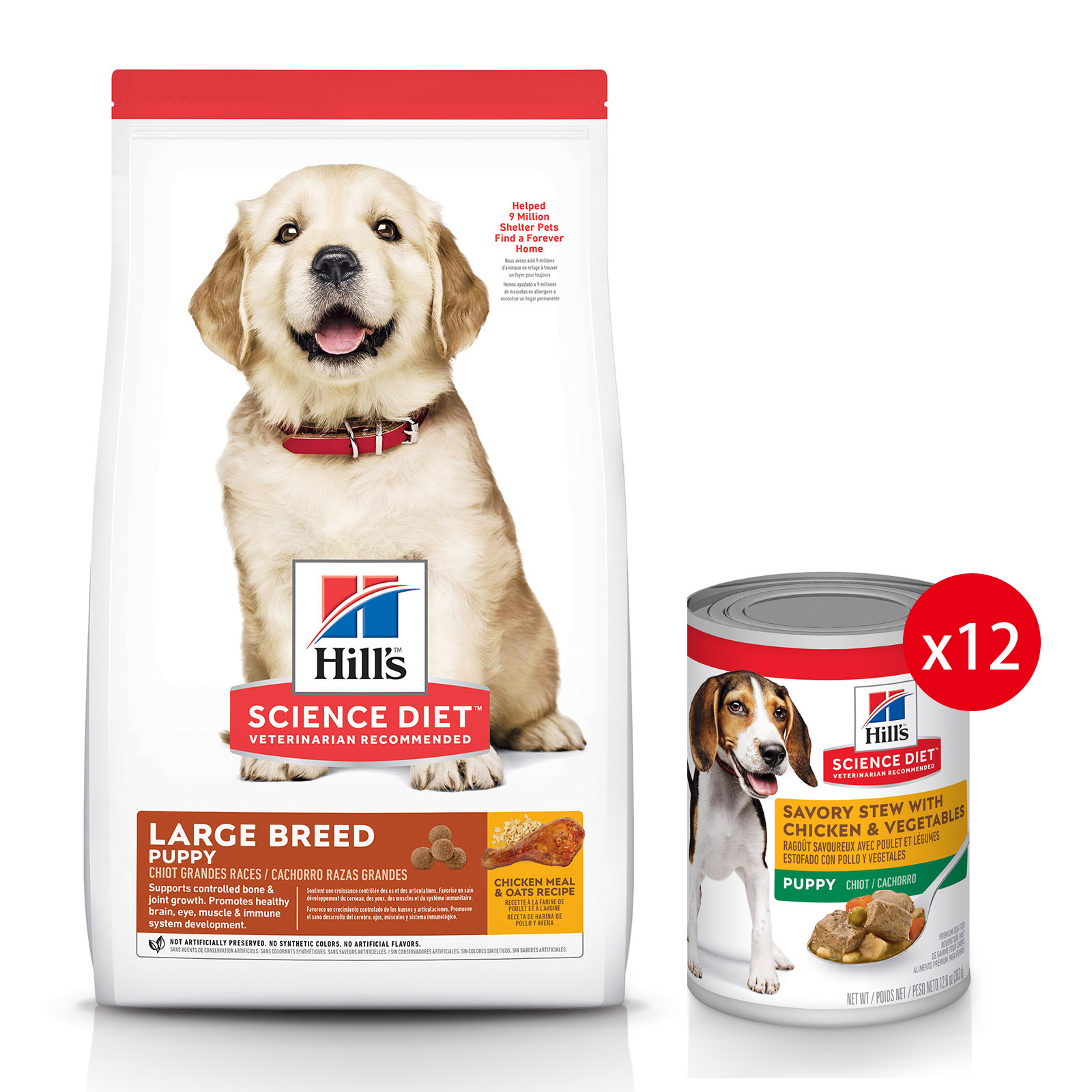 Hills Science Diet Chicken Meal Oats Large Breed Puppy Dry Food 12kg With Savoury Stew Chicken Vegetable Puppy Wet Cans 363g x 12 149.99