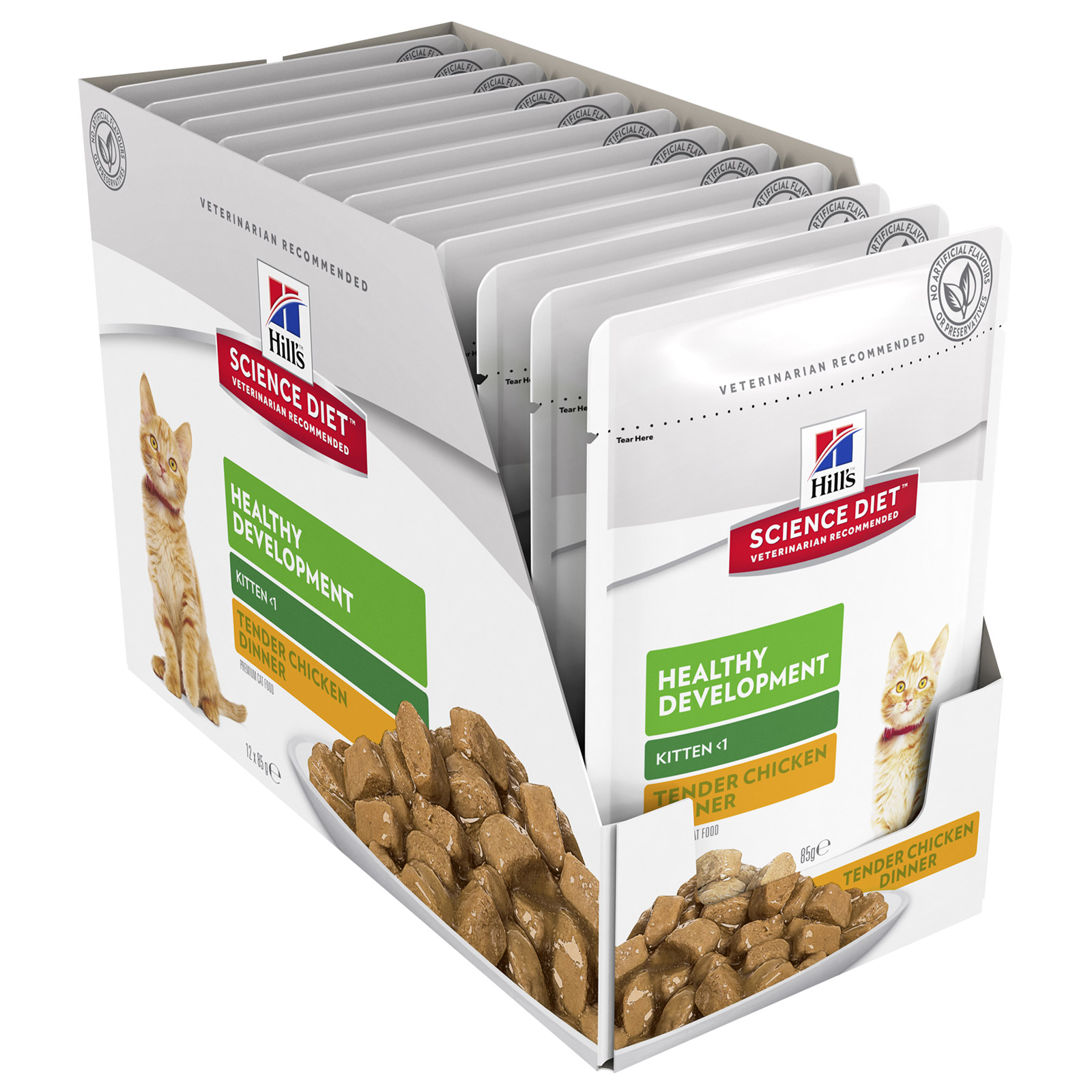 Hills Science Diet Chicken Recipe Kitten Dry Food 4kg With Tender Chicken Dinner Kitten Wet Pouches 85g x 12 79.99