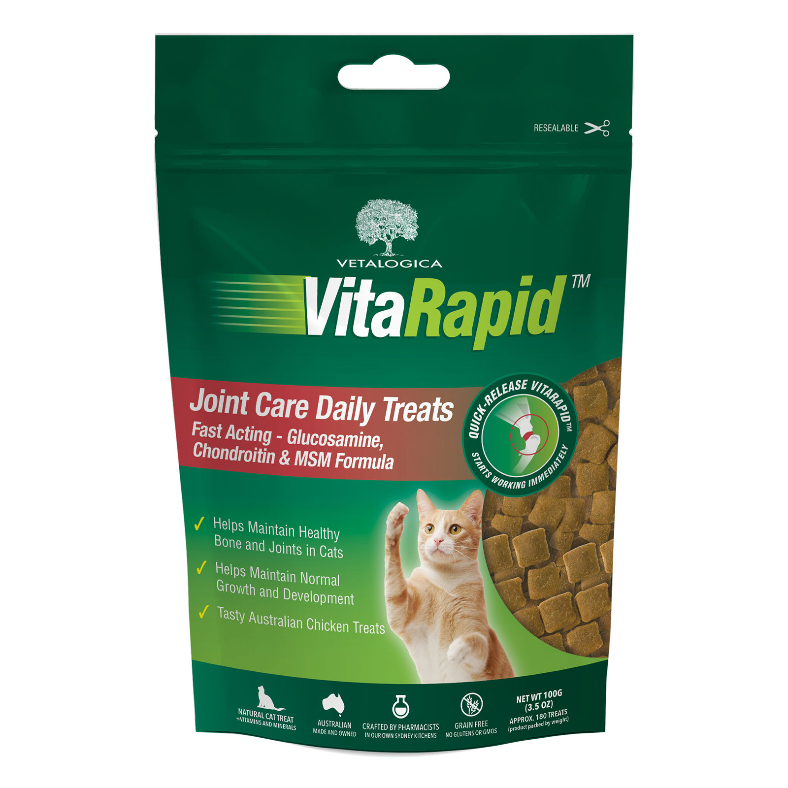 Vetalogica VitaRapid Grain Free Joint Arthritis Daily Treats For Cats 100gm 10.82