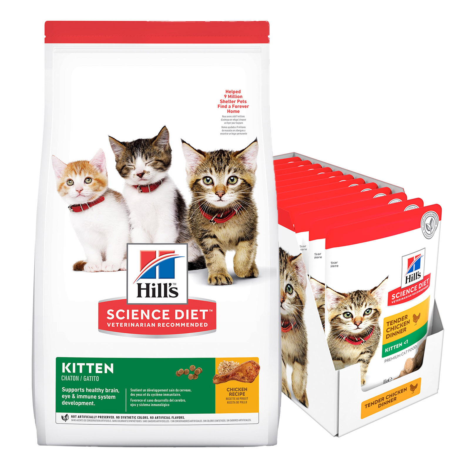 Hills Science Diet Chicken Recipe Kitten Dry Food 4kg With Tender Chicken Dinner Kitten Wet Pouches 85g x 12 79.99