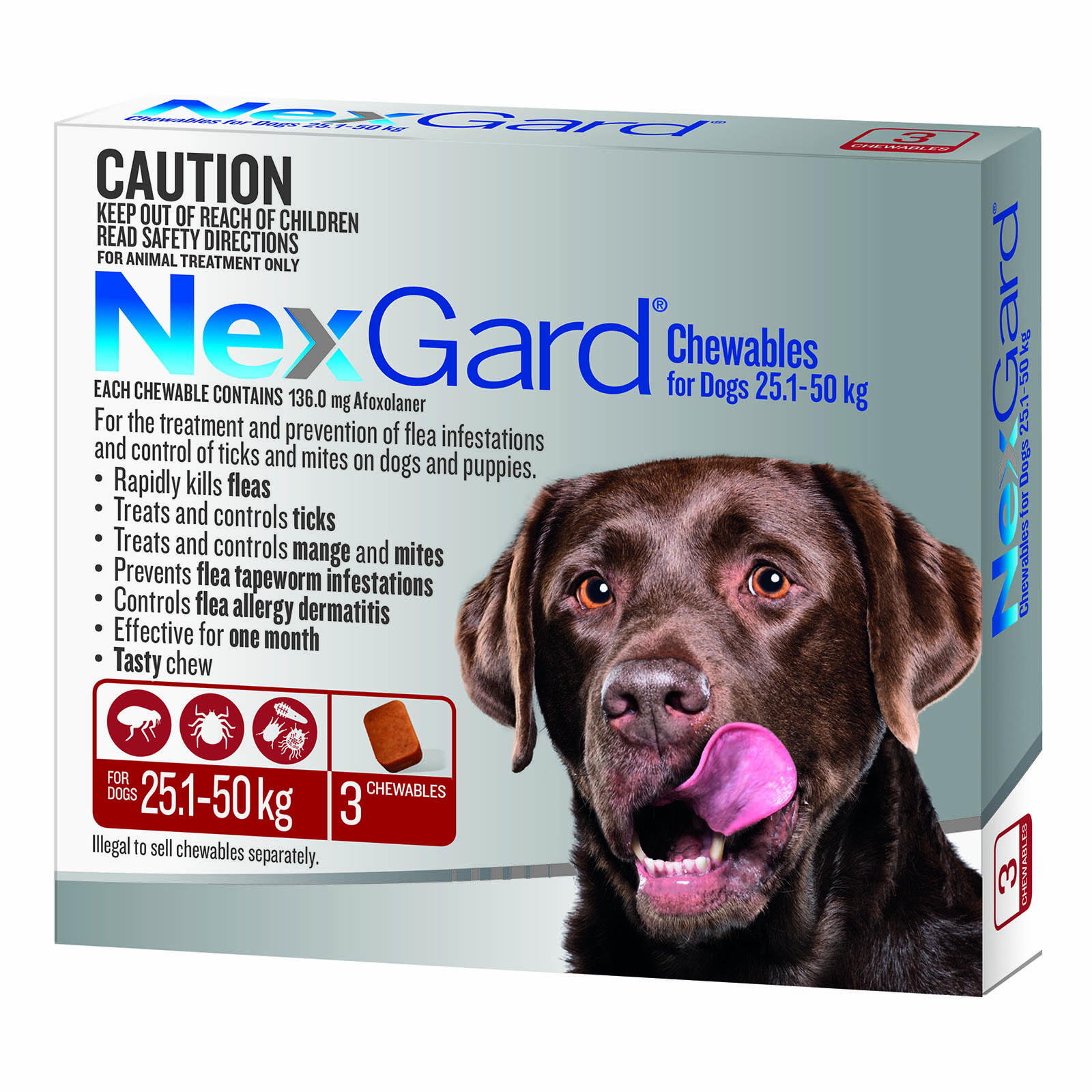 NexGard For Dogs Red Large 25.1-50kg 3 Pack - $56.29