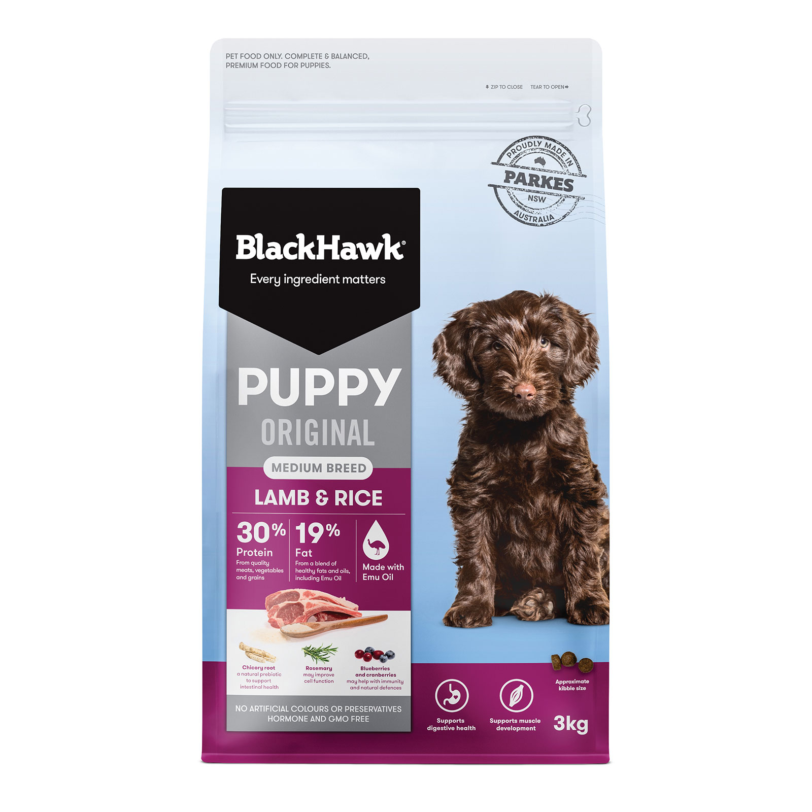 Black Hawk Medium Breed Puppy Lamb And Rice Dry Dog Food 3kg 40.15