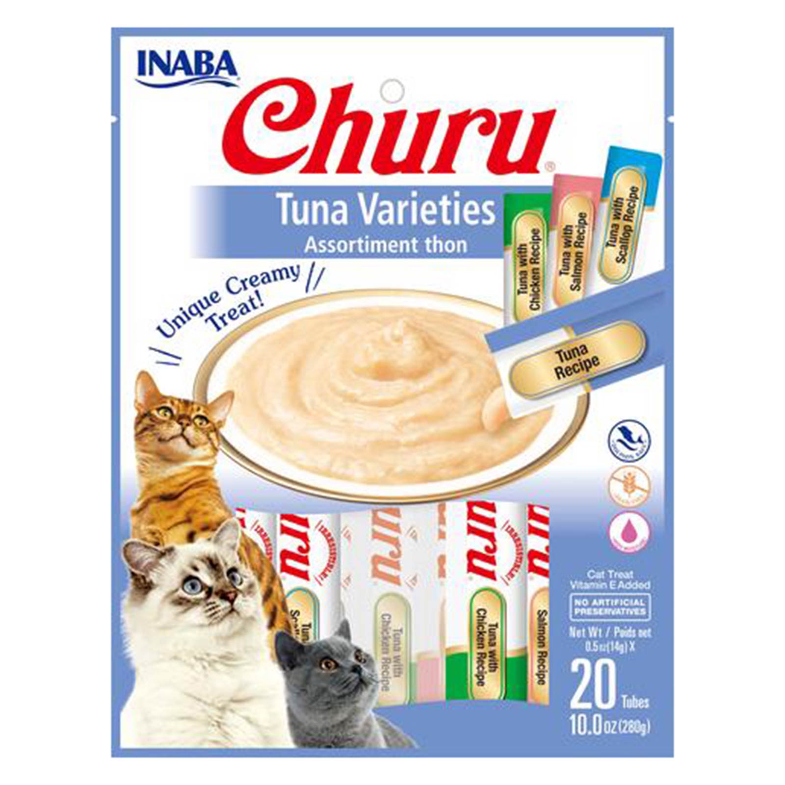 Inaba Churu Creamy Puree Tuna Varieties Cat Treat Tubes 20 Pack