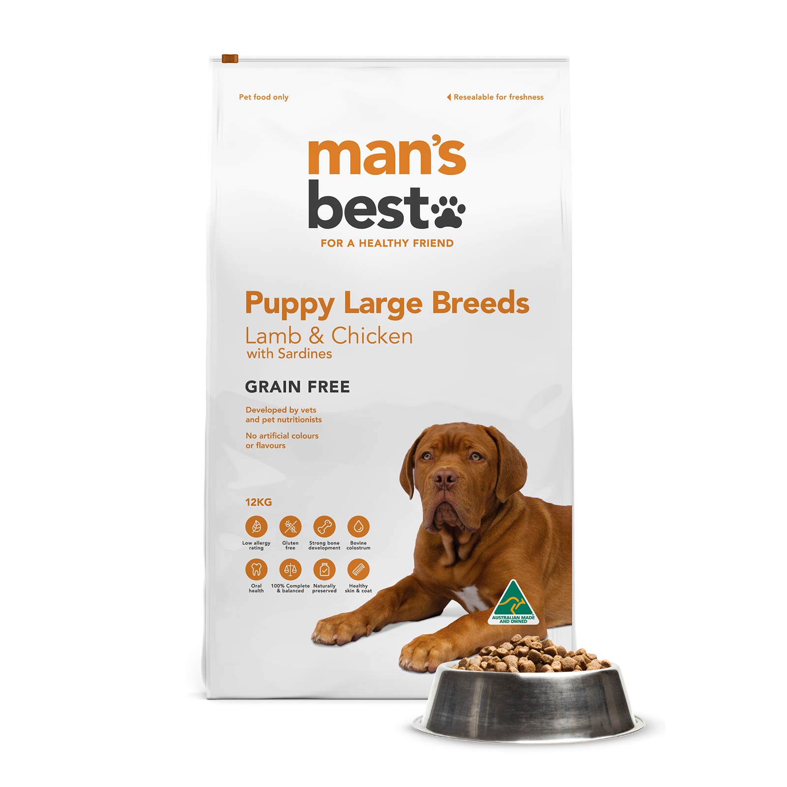 Mans Best Puppy Large Breed Lamb And Chicken With Sardines Grain Free Dry Dog Food 12kg 119.99