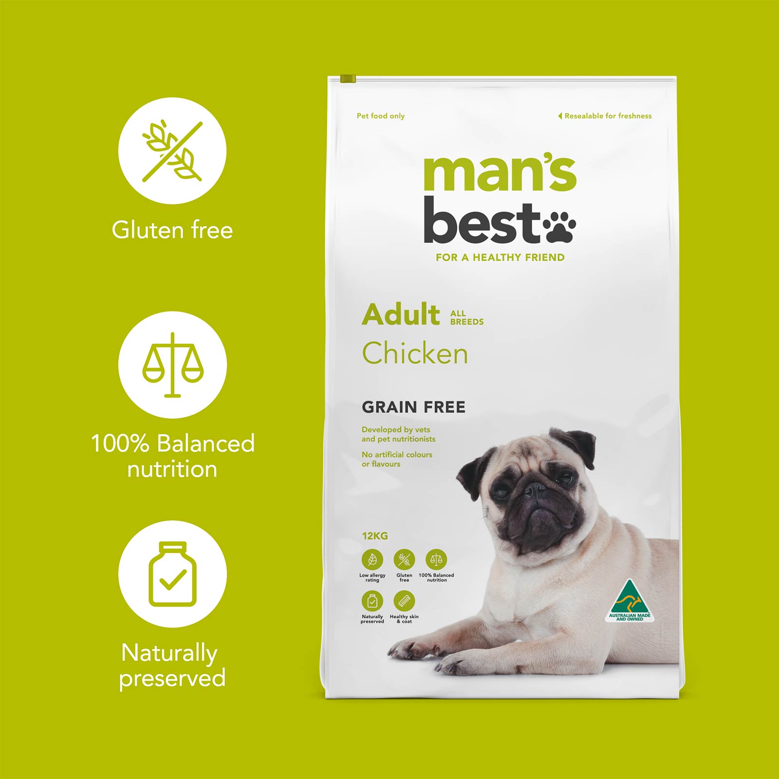 Mans Best Chicken Grain Free Adult Dry Dog Food 12kg 114.99