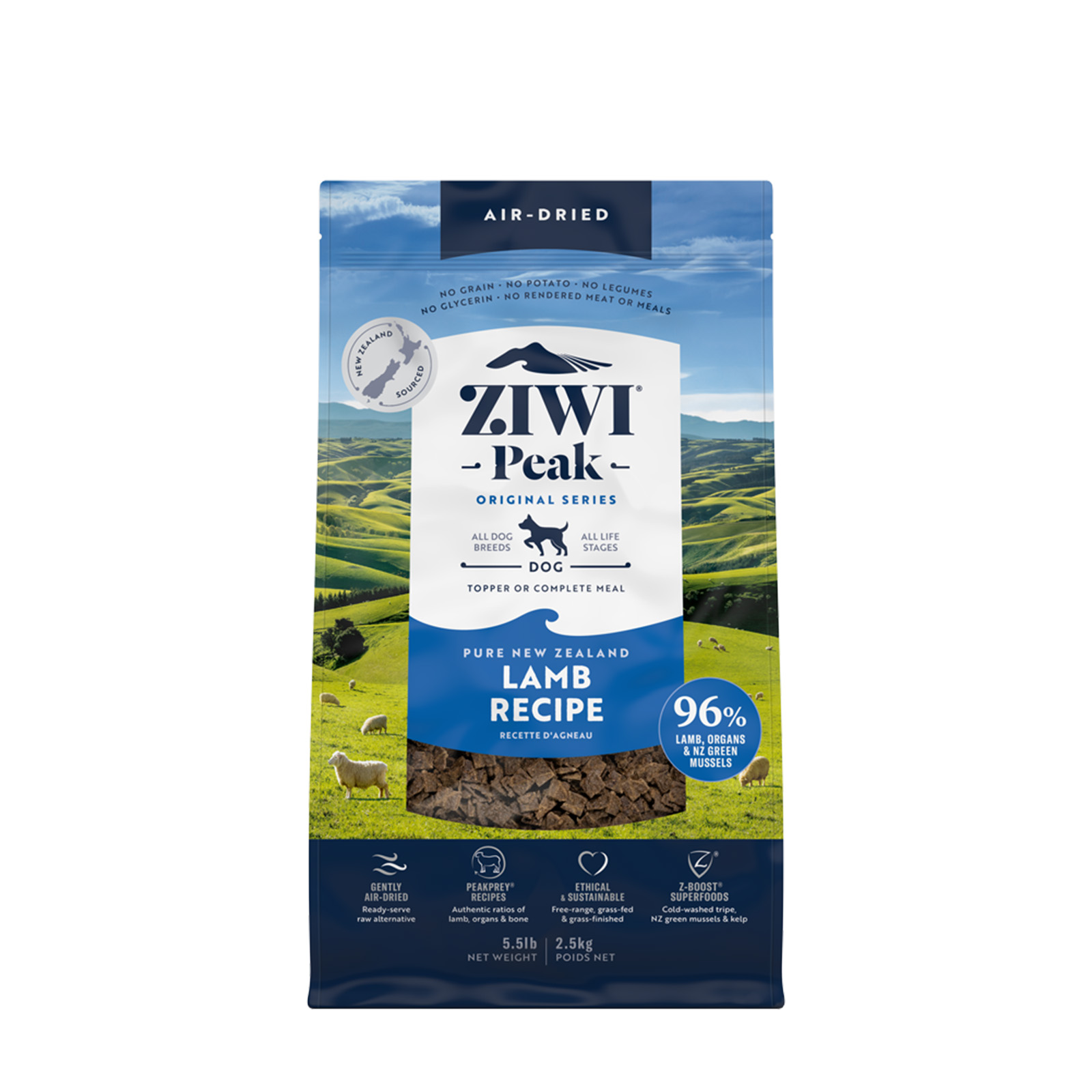 Ziwi Peak Grain Free Lamb All Life Stages Air Dried Meat Dog Food 2.5kg ...