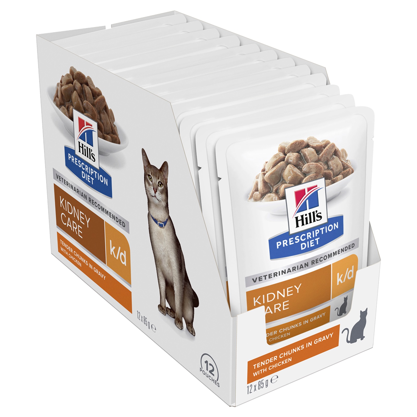 Hills Prescription Diet Feline kd Kidney Care Chicken Pouches Wet Cat Food 85gm x 12 37.99