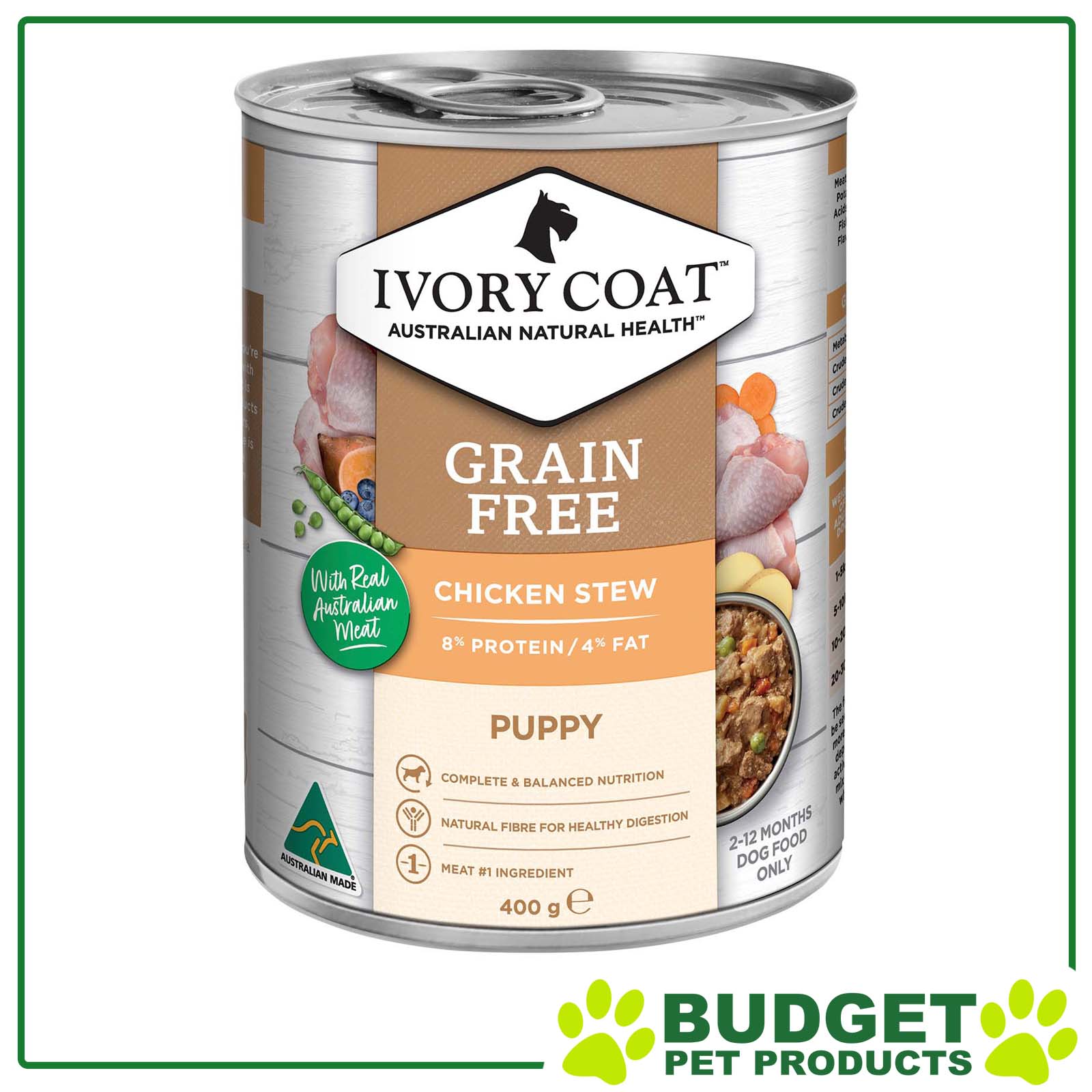 Ivory Coat Grain Free Chicken Stew Puppy Canned Wet Dog Food 400g x 12