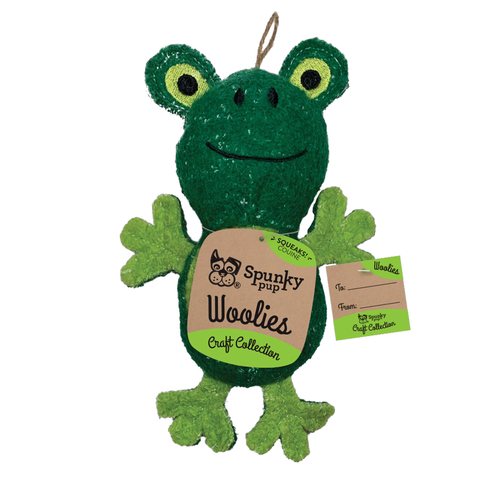 Spunky Pup Woolies Mini Frog Plush Squeak Toy For Dogs - $15.81