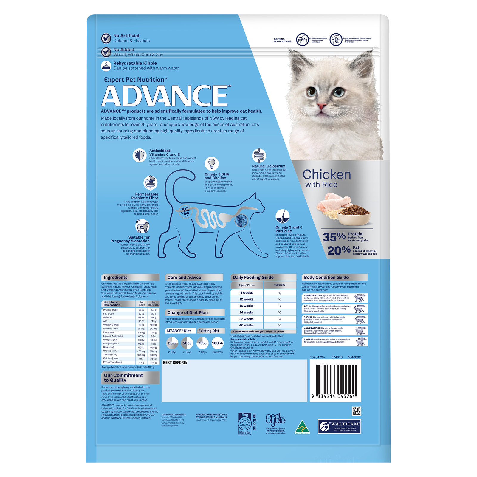 Advance Chicken With Rice Kitten 2 12 Months Dry Cat Food 6kg 72.86