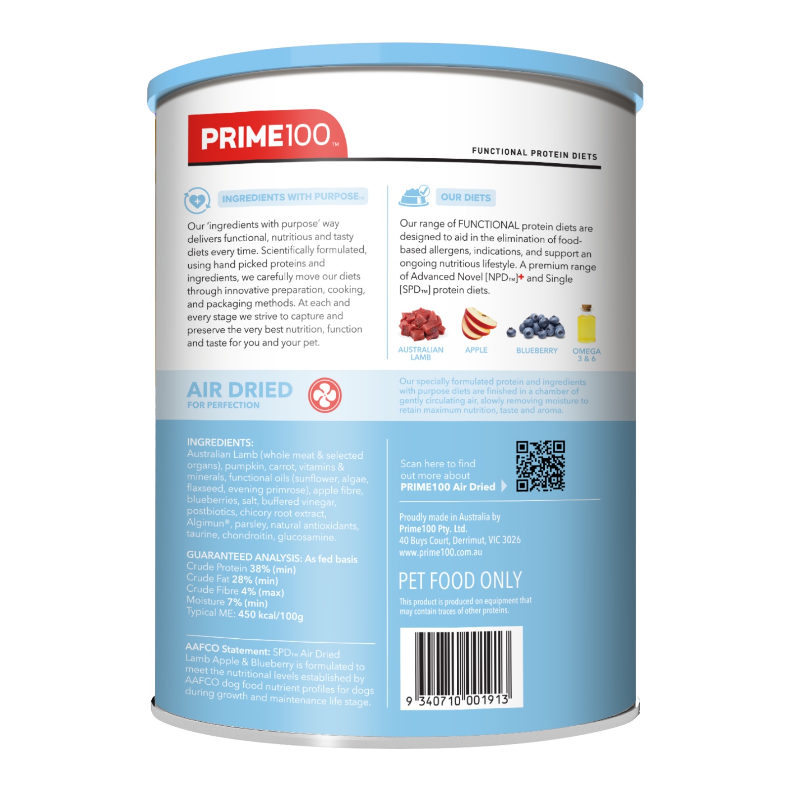 Prime100 SPD Single Protein Diet Puppy Grain Free Air Dried