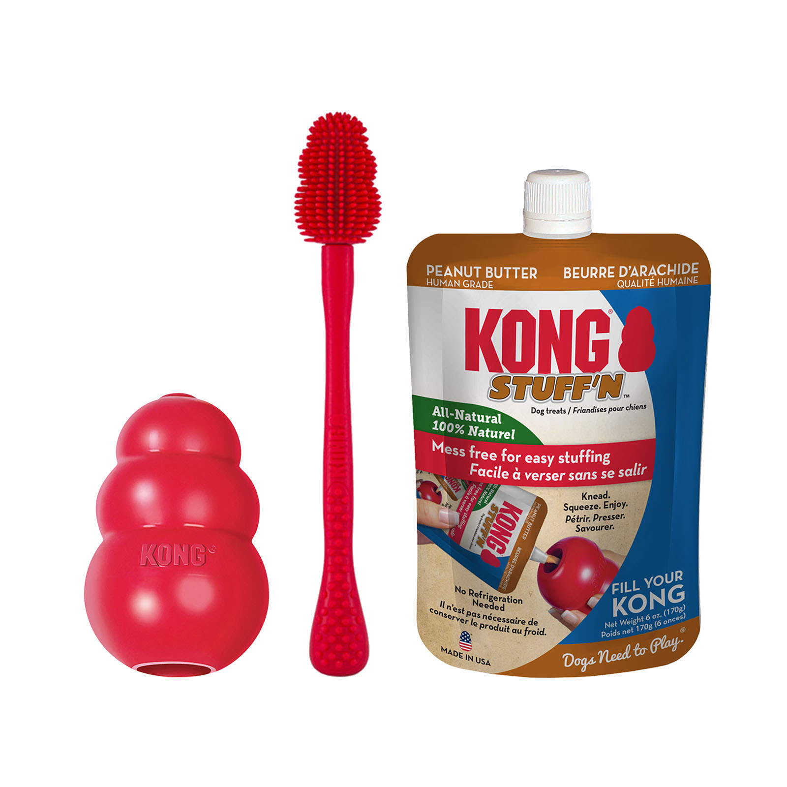 KONG Classic Medium Rubber Toy With Cleaning Brush And Peanut Butter Treat Paste Pack For Dogs 31.06