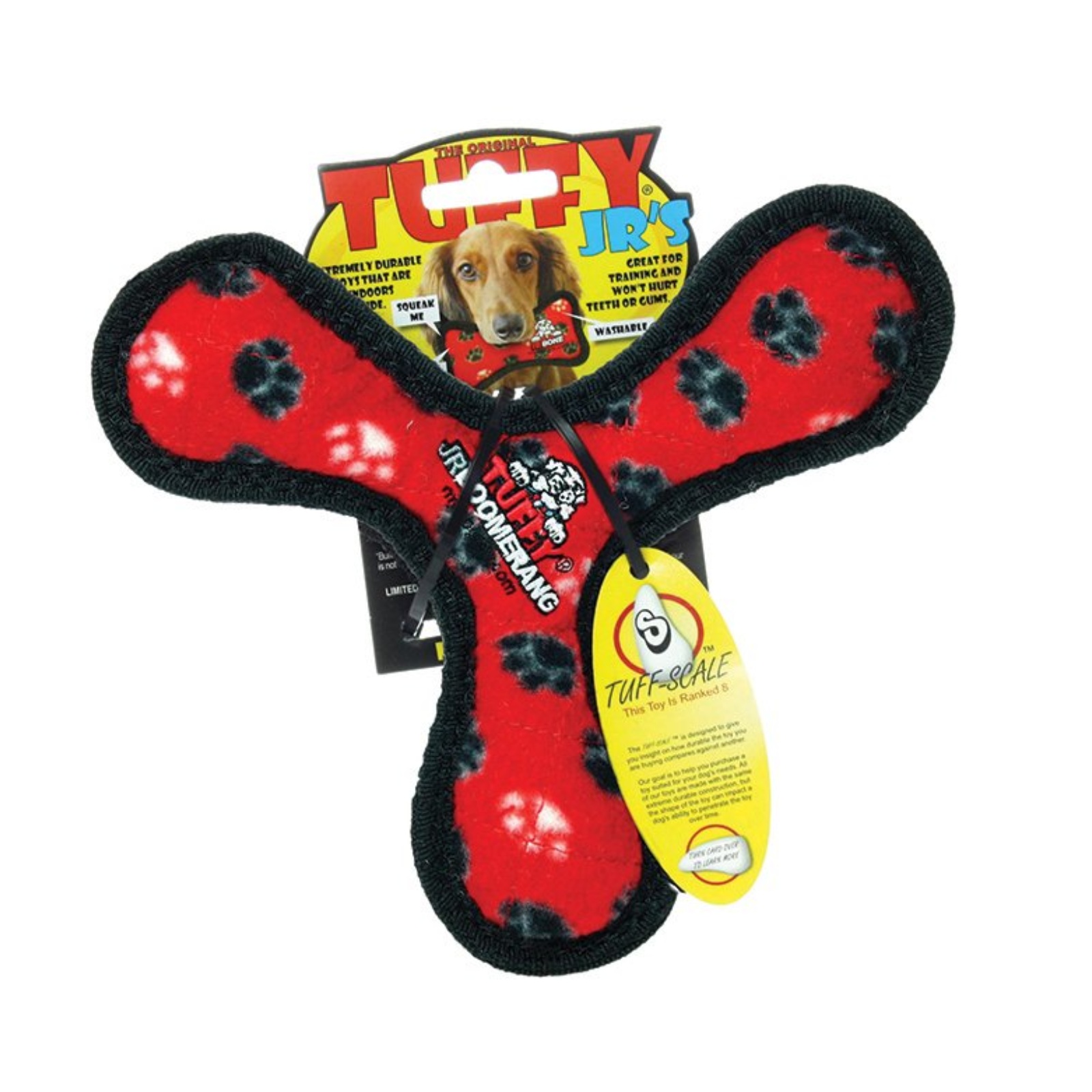 Tuffy JR Boomerang Red Paw Print Tough Plush Toy For Dogs 25.99