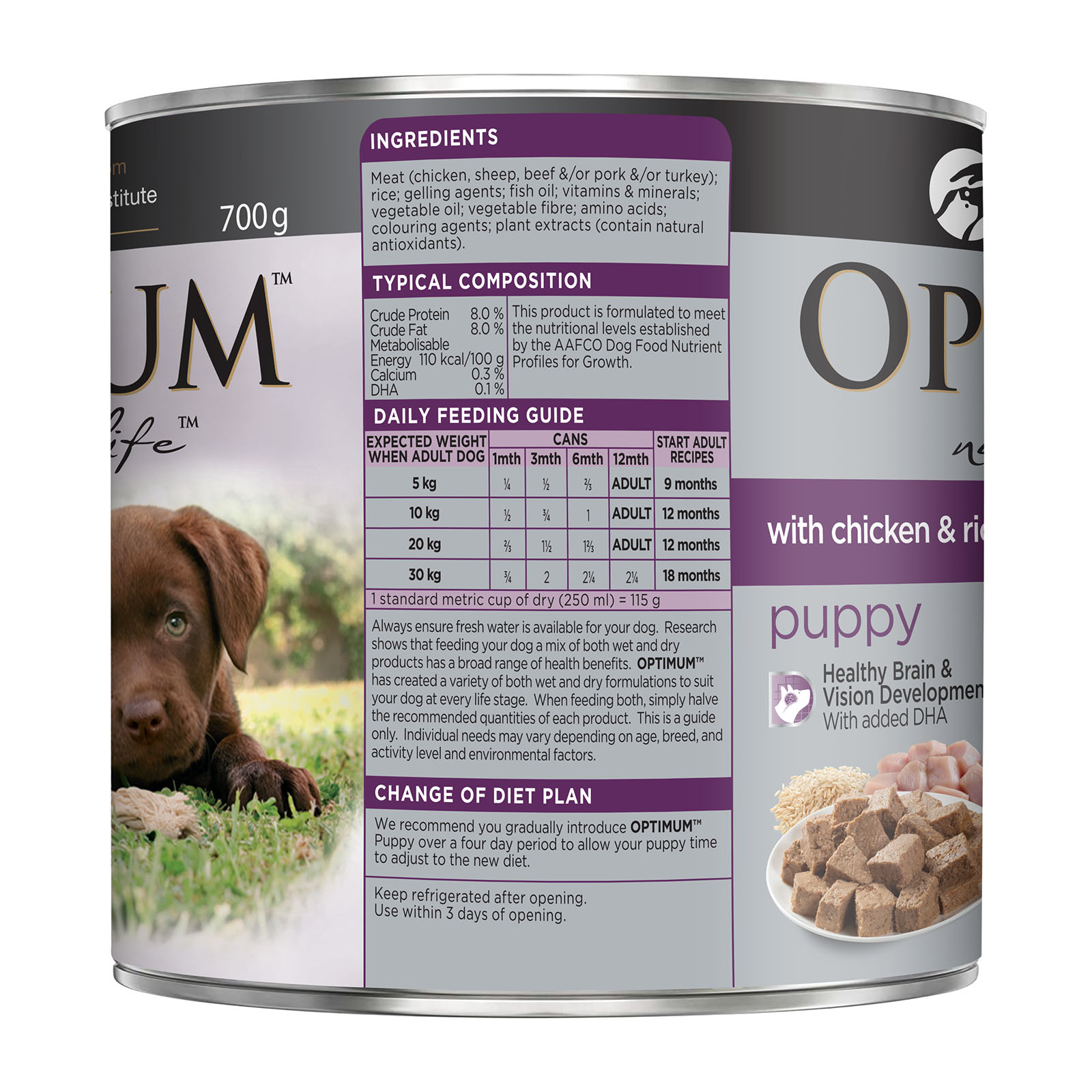 Optimum Puppy Chicken And Rice Canned Wet Dog Food 700gm x 24 87.99