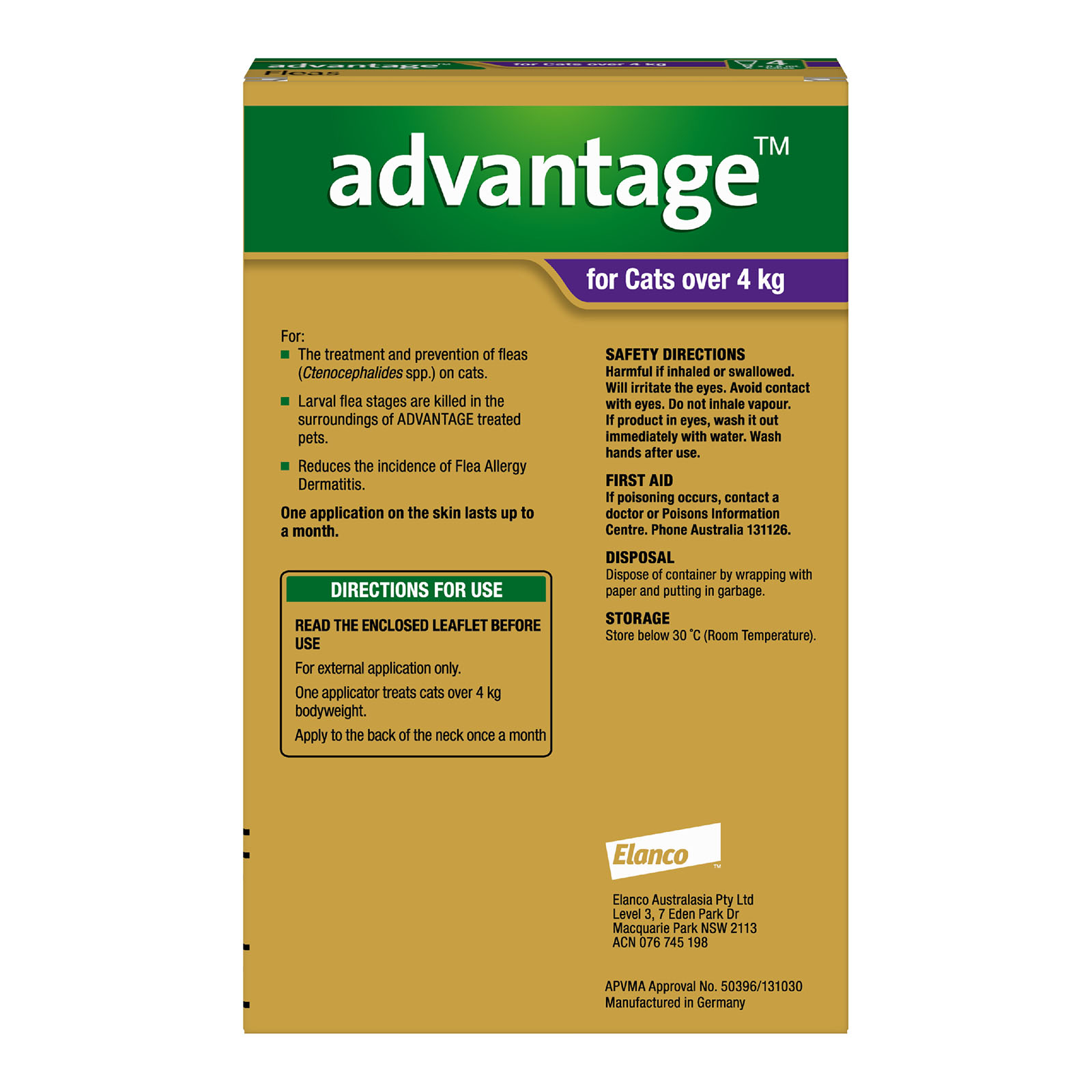 Advantage For Cats Over 4kg 4 pack 51.52