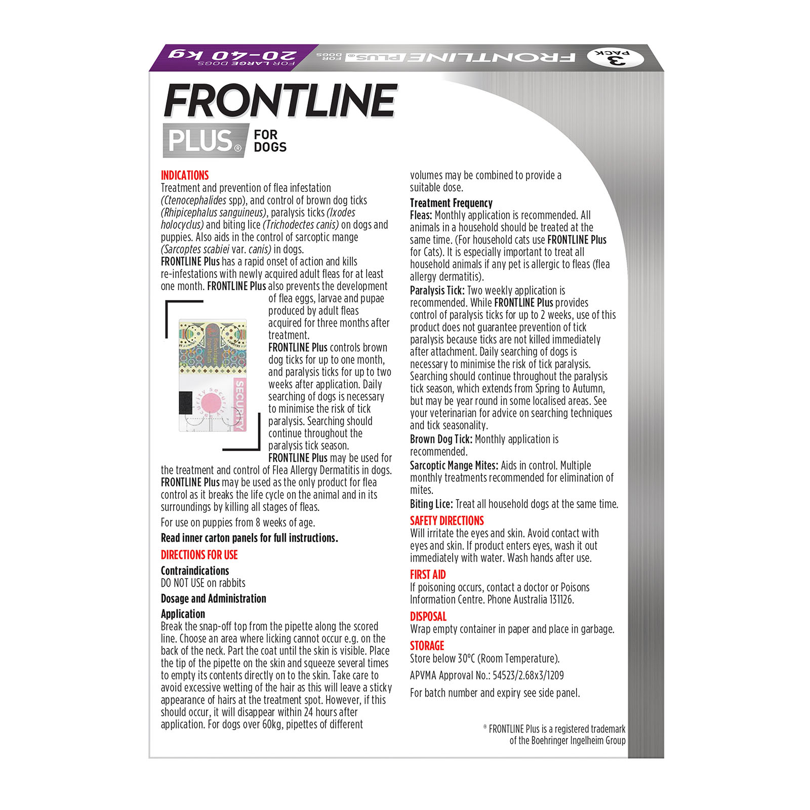 Frontline Plus For Dogs Large 20 40kg 3 Pack 39.99