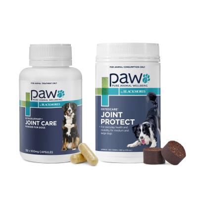 PAW By Blackmores Osteosupport Joint Care Powder 150 x 500mg Capsules And Osteocare Joint Protect Chews 500gm For Medium And Large Dogs 105.12