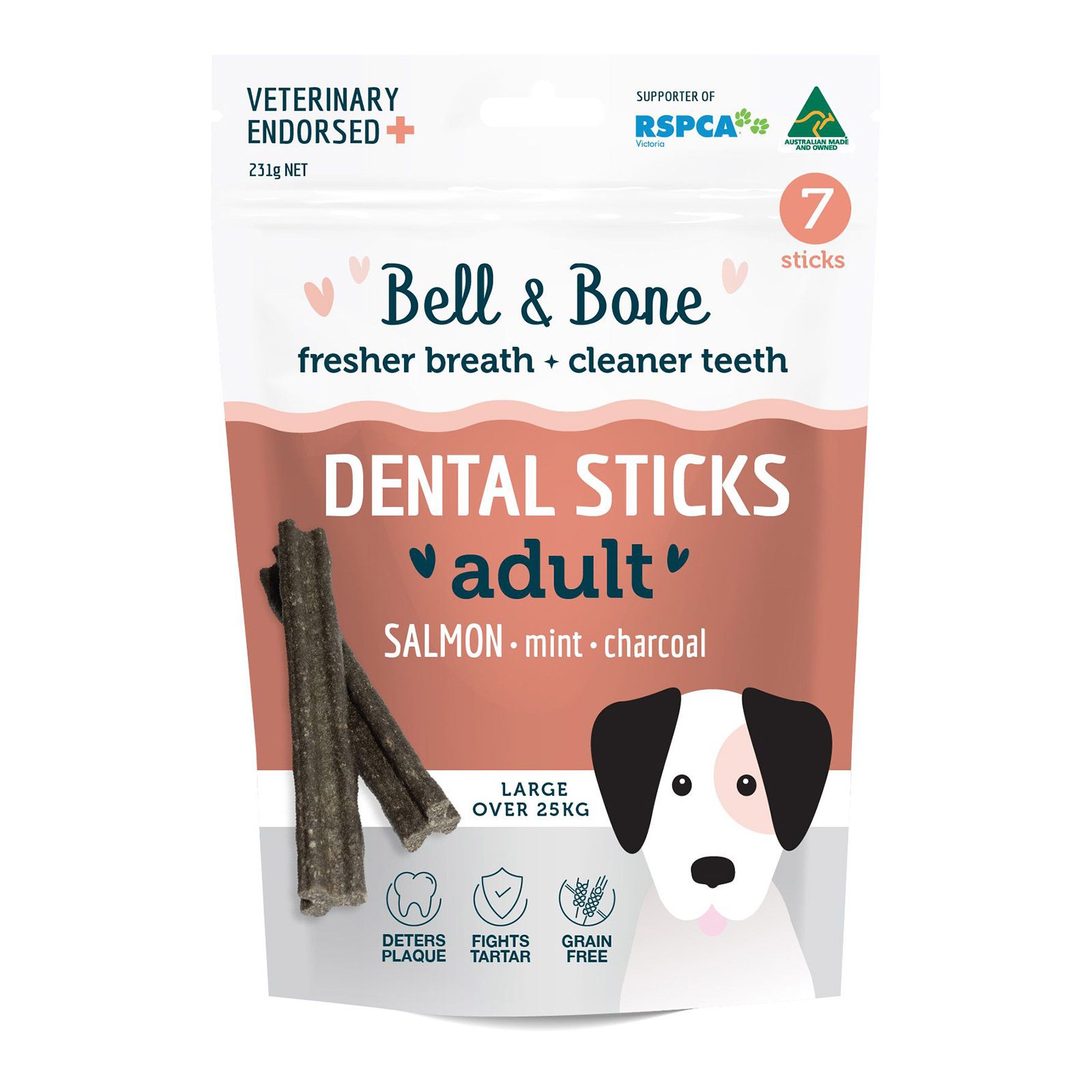 Bell And Bone Dental Sticks Salmon Mint And Charcoal Grain Free Large Treats For Dogs 7 Pack 231gm 20.36