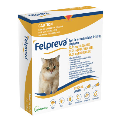 Felpreva Spot On Pipette For Medium Cats 2.5-5kg 2 Pack - $58.50