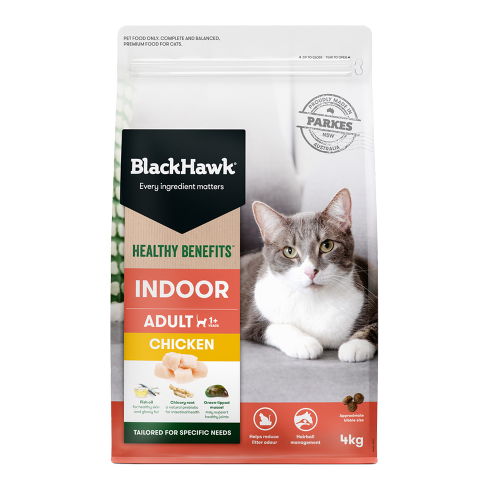 Black Hawk Healthy Benefits Indoor Chicken Adult Dry Cat Food 4kg 84.09