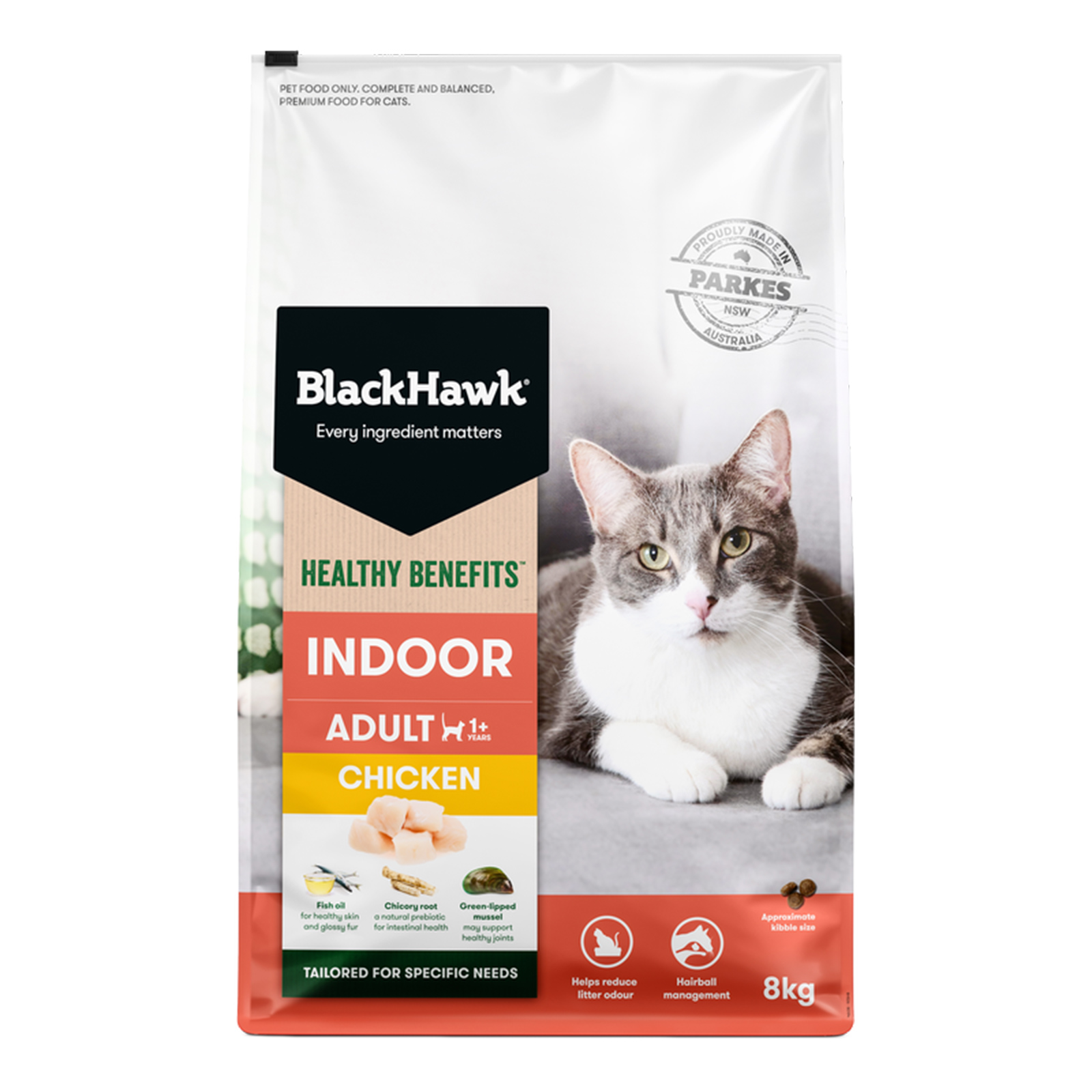 Black Hawk Healthy Benefits Indoor Chicken Adult Dry Cat Food 8kg