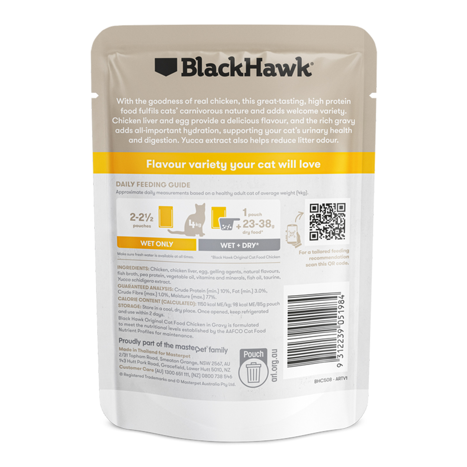 Black Hawk Original Adult Pouches Chicken Chunks in Gravy Wet Cat Food 85gm x 48 143.92