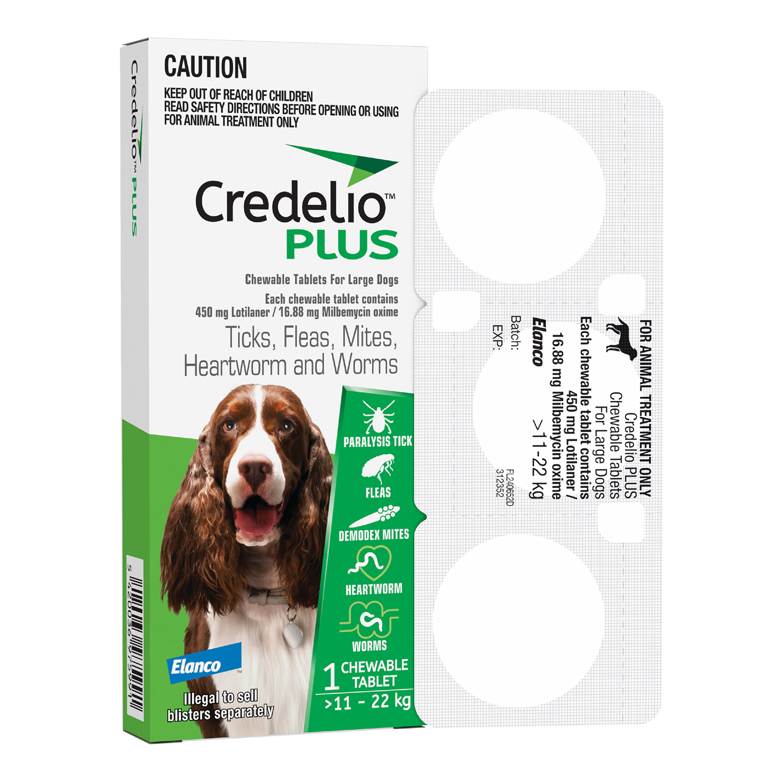 Credelio Plus For Large Dogs 11-22kg Green Single Pack - $39.95