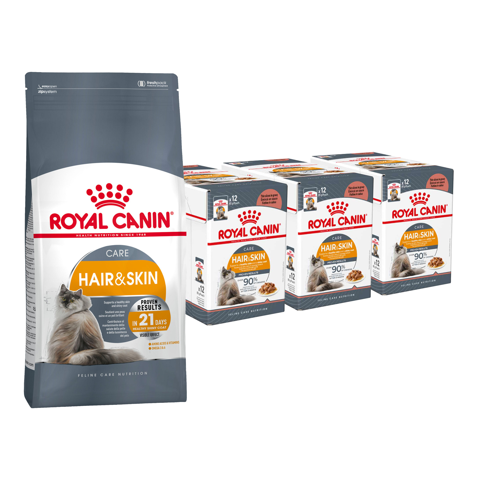 Royal Canin Bundle Hair and Skin Care Adult Wet And Dry Cat Food