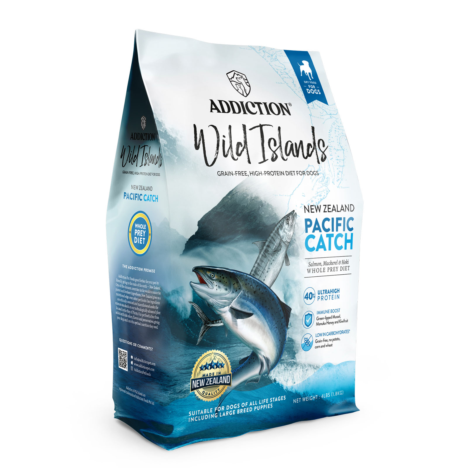 Addiction Wild Islands Pacific Catch Salmon Mackerel And Hoki Grain Free All Life Stages Dry Dog Food 9kg 150.00